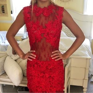 Red full length gown.